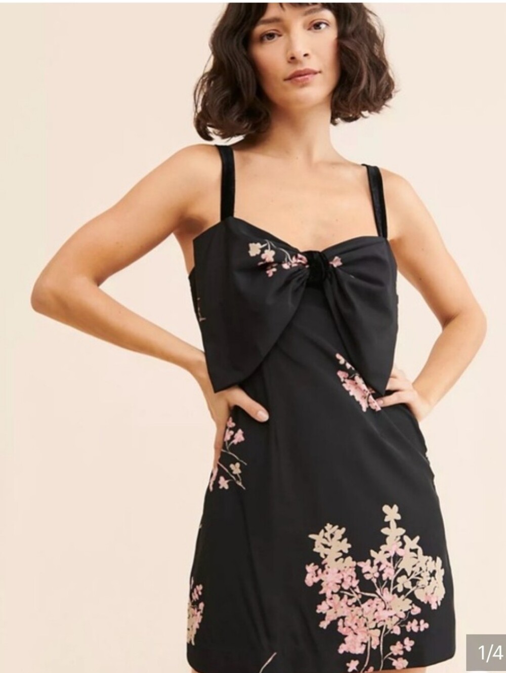 Free People Tie A Bow Black Mini Dress